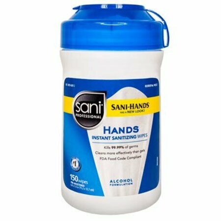 NICE-PAK PRODUCTS SaniPro, HANDS INSTANT SANITIZING WIPES, 6 X 5, WHITE, 150/CANISTER P43572EA